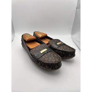 DKNY Brown/Gold Slip Ons_Women’s 7.5_New!